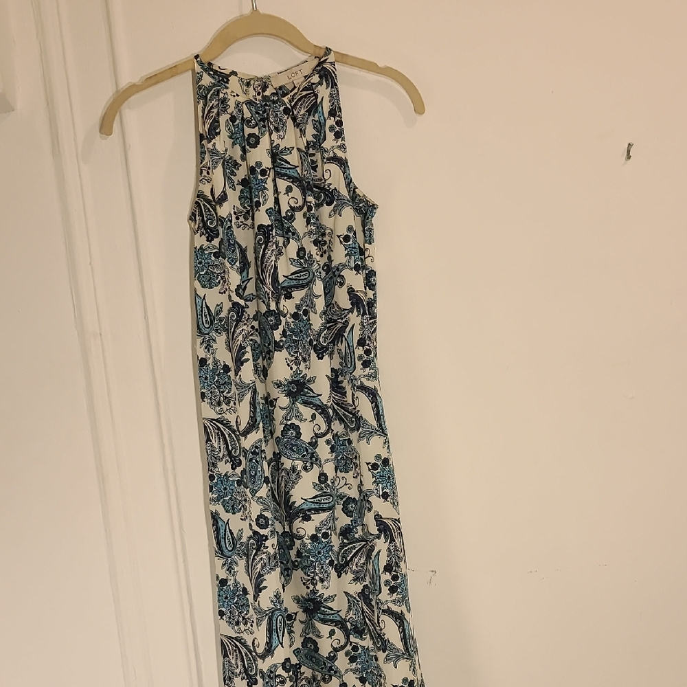 LOFT Blue and Cream Paisley Maxi Dress